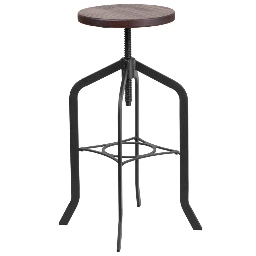 English Elm 30" Adjustable Barstool with Rustic Pine Seat and Industrial Metal Frame for Stylish Seating Solutions ET-BM3732-30-GG