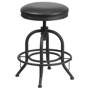 English Elm Carrington Adjustable 24'' Swivel Counter Stool - Black LeatherSoft, Rustic Industrial Design, Durable ET-BR542-224-GG