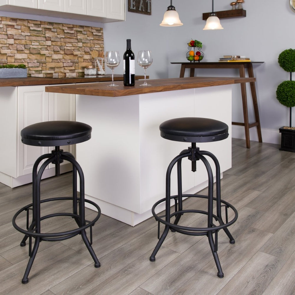English Elm Carrington 30'' Adjustable Barstool - Stylish Black LeatherSoft Seat with 360° Swivel Lift Comfort ET-BR542-230-GG