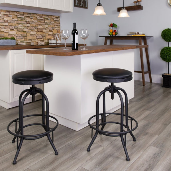English Elm Carrington 30'' Adjustable Barstool - Stylish Black LeatherSoft Seat with 360° Swivel Lift Comfort ET-BR542-230-GG