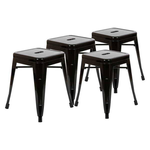 English Elm Kai Set of 4 Stackable Metal Stools for Dining, Kitchen, and Commercial Spaces - Durable & Stylish Black ET-BT3503-18-BLK-GG