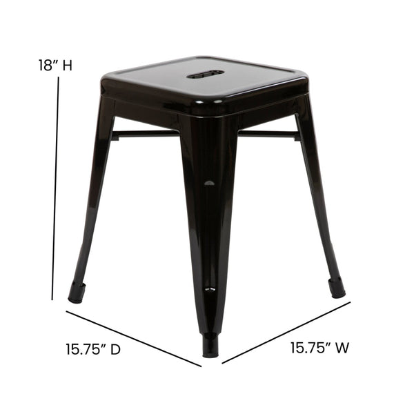 English Elm Kai Set of 4 Stackable Metal Stools for Dining, Kitchen, and Commercial Spaces - Durable & Stylish Black ET-BT3503-18-BLK-GG