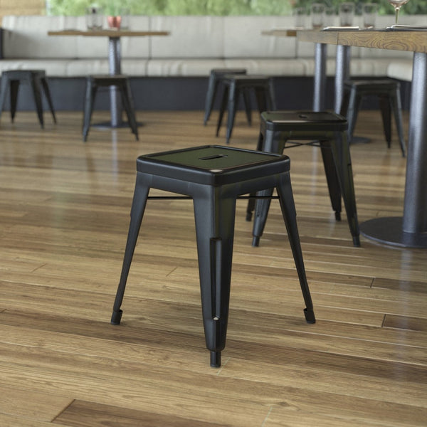 English Elm Kai Set of 4 Stackable Metal Stools for Dining, Kitchen, and Commercial Spaces - Durable & Stylish Black ET-BT3503-18-BLK-GG