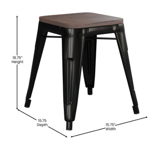 English Elm Kai 18" Backless Dining Stool Set of 4 - Durable Wooden Seat, Stackable Metal Design for Any Space Black ET-BT3503-18-BLK-WD-GG
