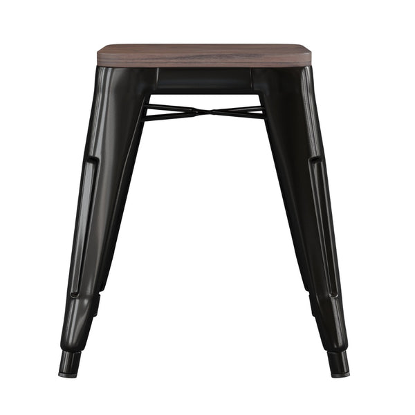 English Elm Kai 18" Backless Dining Stool Set of 4 - Durable Wooden Seat, Stackable Metal Design for Any Space Black ET-BT3503-18-BLK-WD-GG