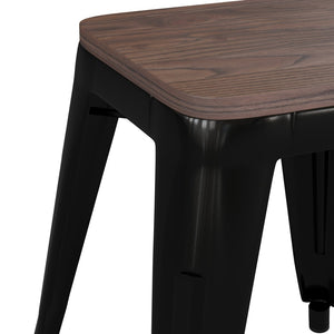 English Elm Kai 18" Backless Dining Stool Set of 4 - Durable Wooden Seat, Stackable Metal Design for Any Space Black ET-BT3503-18-BLK-WD-GG