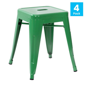 English Elm Kai Set of 4 Stackable Metal Stools for Dining, Kitchen, and Commercial Spaces - Durable & Stylish Green ET-BT3503-18-GN-GG