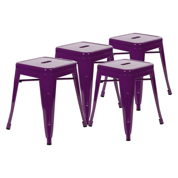 English Elm Kai Set of 4 Stackable Metal Stools for Dining, Kitchen, and Commercial Spaces - Durable & Stylish Purple ET-BT3503-18-PR-GG