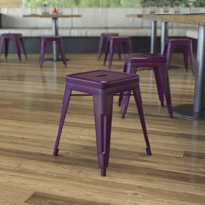 English Elm Kai Set of 4 Stackable Metal Stools for Dining, Kitchen, and Commercial Spaces - Durable & Stylish Purple ET-BT3503-18-PR-GG