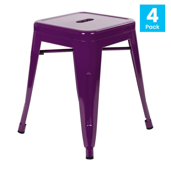 English Elm Kai Set of 4 Stackable Metal Stools for Dining, Kitchen, and Commercial Spaces - Durable & Stylish Purple ET-BT3503-18-PR-GG