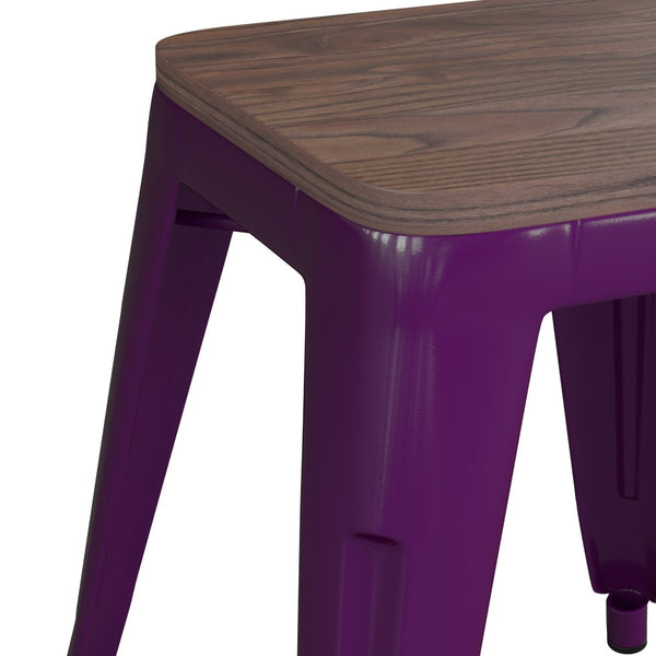 English Elm Kai 18" Backless Dining Stool Set of 4 - Durable Wooden Seat, Stackable Metal Design for Any Space Purple ET-BT3503-18-PR-WD-GG
