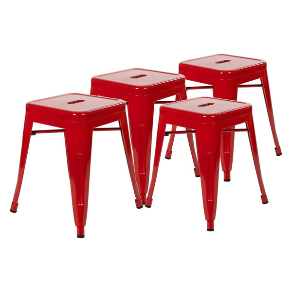 English Elm Kai Set of 4 Stackable Metal Stools for Dining, Kitchen, and Commercial Spaces - Durable & Stylish Red ET-BT3503-18-RED-GG