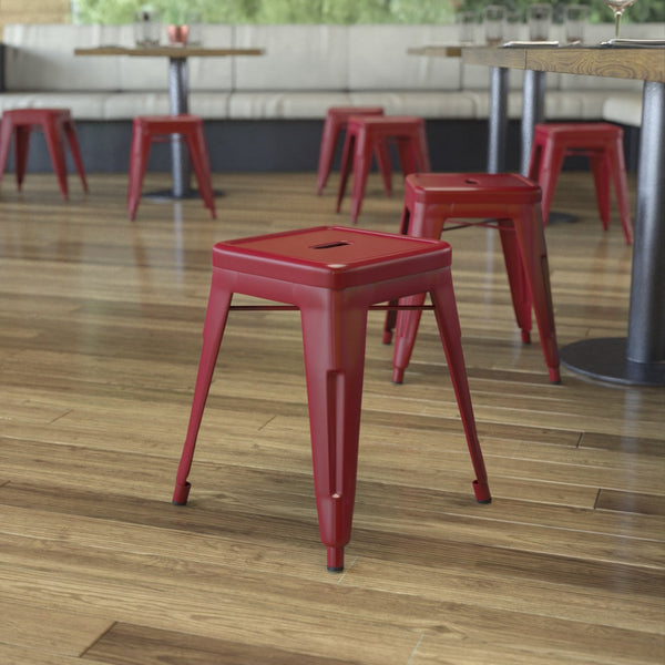 English Elm Kai Set of 4 Stackable Metal Stools for Dining, Kitchen, and Commercial Spaces - Durable & Stylish Red ET-BT3503-18-RED-GG