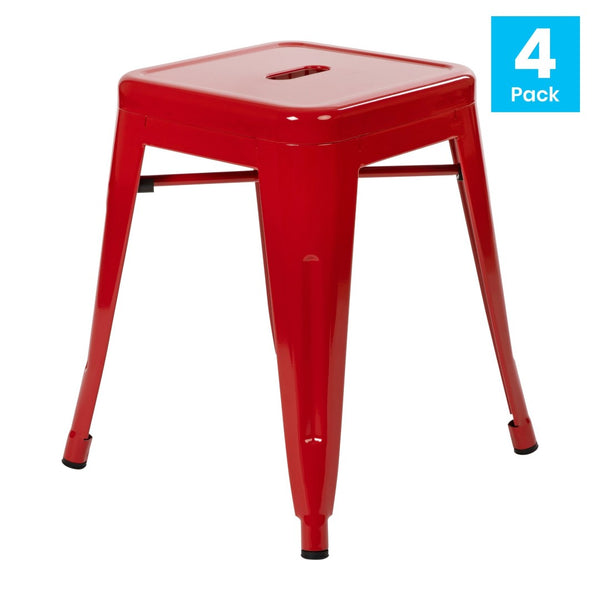 English Elm Kai Set of 4 Stackable Metal Stools for Dining, Kitchen, and Commercial Spaces - Durable & Stylish Red ET-BT3503-18-RED-GG
