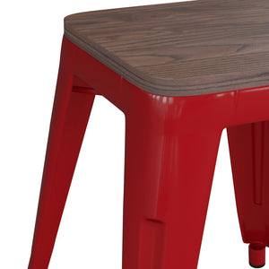English Elm Kai 18" Backless Dining Stool Set of 4 - Durable Wooden Seat, Stackable Metal Design for Any Space Red ET-BT3503-18-RED-WD-GG