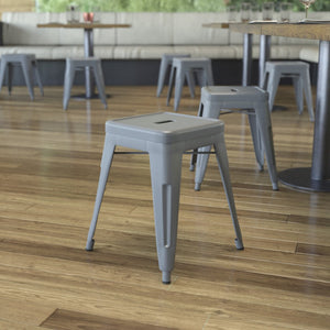 English Elm Kai Set of 4 Stackable Metal Stools for Dining, Kitchen, and Commercial Spaces - Durable & Stylish Silver ET-BT3503-18-SIL-GG