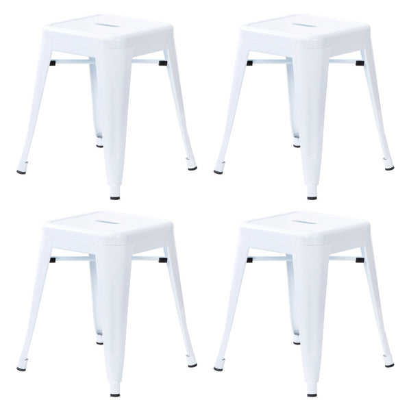 English Elm Kai Set of 4 Stackable Metal Stools for Dining, Kitchen, and Commercial Spaces - Durable & Stylish White ET-BT3503-18-WH-GG