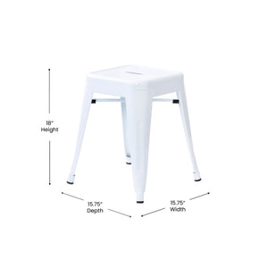 English Elm Kai Set of 4 Stackable Metal Stools for Dining, Kitchen, and Commercial Spaces - Durable & Stylish White ET-BT3503-18-WH-GG