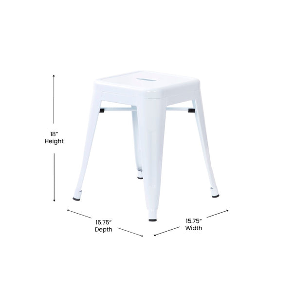 English Elm Kai Set of 4 Stackable Metal Stools for Dining, Kitchen, and Commercial Spaces - Durable & Stylish White ET-BT3503-18-WH-GG