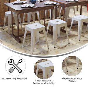 English Elm Kai Set of 4 Stackable Metal Stools for Dining, Kitchen, and Commercial Spaces - Durable & Stylish White ET-BT3503-18-WH-GG
