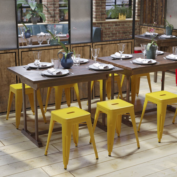 English Elm Kai Set of 4 Stackable Metal Stools for Dining, Kitchen, and Commercial Spaces - Durable & Stylish Yellow ET-BT3503-18-YL-GG