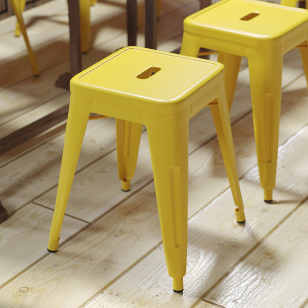 English Elm Kai Set of 4 Stackable Metal Stools for Dining, Kitchen, and Commercial Spaces - Durable & Stylish Yellow ET-BT3503-18-YL-GG