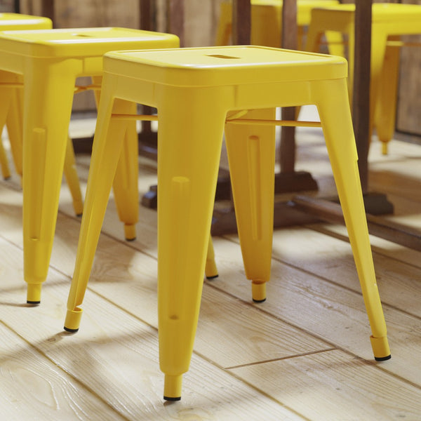 English Elm Kai Set of 4 Stackable Metal Stools for Dining, Kitchen, and Commercial Spaces - Durable & Stylish Yellow ET-BT3503-18-YL-GG