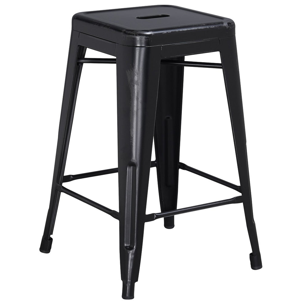 English Elm Kai Commercial Grade 24" Backless Metal Counter Stool for Indoor-Outdoor Use, Durable & Stylish Design Black ET-BT3503-24-BK-GG