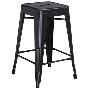 English Elm Kai Commercial Grade 24" Backless Metal Counter Stool for Indoor-Outdoor Use, Durable & Stylish Design Black ET-BT3503-24-BK-GG