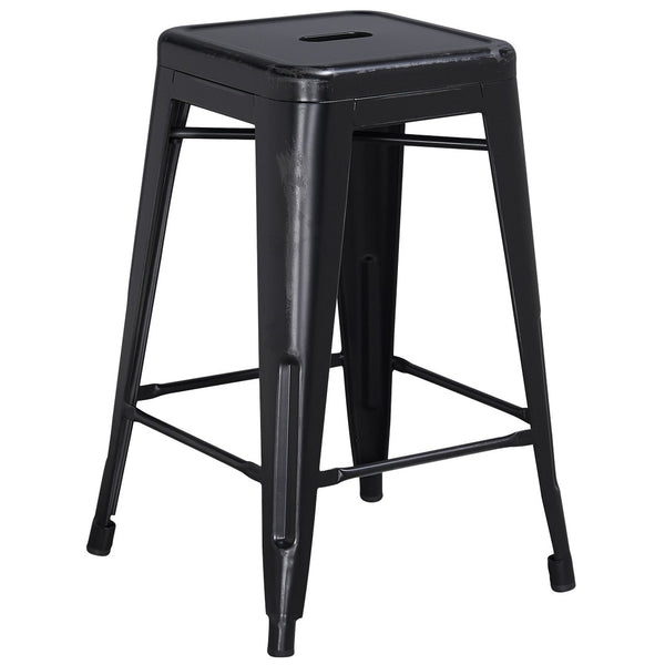 English Elm Kai Commercial Grade 24" Backless Metal Counter Stool for Indoor-Outdoor Use, Durable & Stylish Design Black ET-BT3503-24-BK-GG