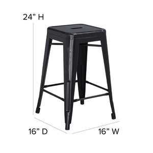 English Elm Kai Commercial Grade 24" Backless Metal Counter Stool for Indoor-Outdoor Use, Durable & Stylish Design Black ET-BT3503-24-BK-GG