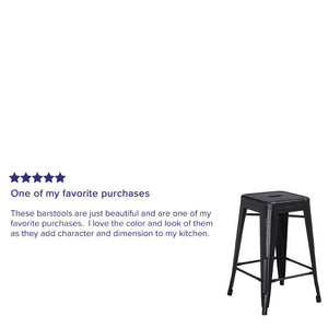 English Elm Kai Commercial Grade 24" Backless Metal Counter Stool for Indoor-Outdoor Use, Durable & Stylish Design Black ET-BT3503-24-BK-GG