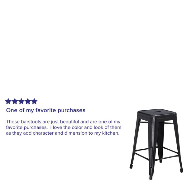 English Elm Kai Commercial Grade 24" Backless Metal Counter Stool for Indoor-Outdoor Use, Durable & Stylish Design Black ET-BT3503-24-BK-GG