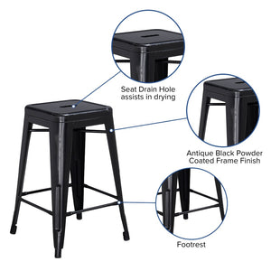 English Elm Kai Commercial Grade 24" Backless Metal Counter Stool for Indoor-Outdoor Use, Durable & Stylish Design Black ET-BT3503-24-BK-GG