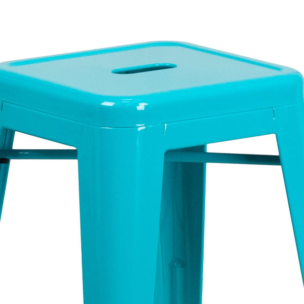 English Elm Kai Commercial Grade 24" Backless Indoor-Outdoor Counter Stool for Modern, Durable Seating Solutions Crystal Teal-Blue ET-BT3503-24-CB-GG