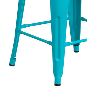 English Elm Kai Commercial Grade 24" Backless Indoor-Outdoor Counter Stool for Modern, Durable Seating Solutions Crystal Teal-Blue ET-BT3503-24-CB-GG