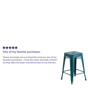 English Elm Kai Commercial Grade 24" Backless Metal Counter Stool for Indoor-Outdoor Use, Durable & Stylish Design Kelly Blue-Teal ET-BT3503-24-KB-GG