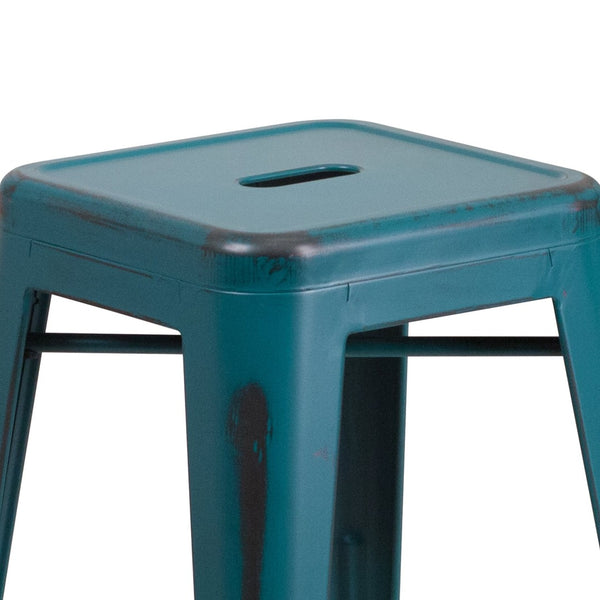 English Elm Kai Commercial Grade 24" Backless Metal Counter Stool for Indoor-Outdoor Use, Durable & Stylish Design Kelly Blue-Teal ET-BT3503-24-KB-GG