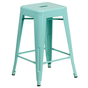 English Elm Kai Commercial Grade 24" Backless Indoor-Outdoor Counter Stool for Modern, Durable Seating Solutions Mint Green ET-BT3503-24-MINT-GG