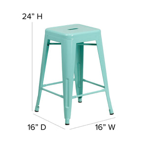 English Elm Kai Commercial Grade 24" Backless Indoor-Outdoor Counter Stool for Modern, Durable Seating Solutions Mint Green ET-BT3503-24-MINT-GG