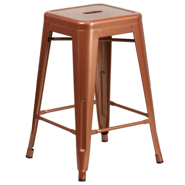 English Elm Kai Commercial Grade 24" Backless Indoor-Outdoor Counter Stool for Modern, Durable Seating Solutions Copper ET-BT3503-24-POC-GG