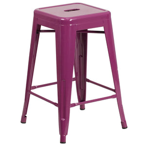 English Elm Kai Commercial Grade 24" Backless Indoor-Outdoor Counter Stool for Modern, Durable Seating Solutions Purple ET-BT3503-24-PUR-GG