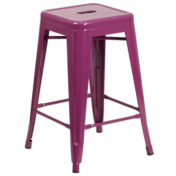 English Elm Kai Commercial Grade 24" Backless Indoor-Outdoor Counter Stool for Modern, Durable Seating Solutions Purple ET-BT3503-24-PUR-GG