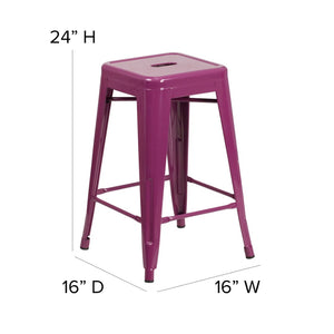 English Elm Kai Commercial Grade 24" Backless Indoor-Outdoor Counter Stool for Modern, Durable Seating Solutions Purple ET-BT3503-24-PUR-GG