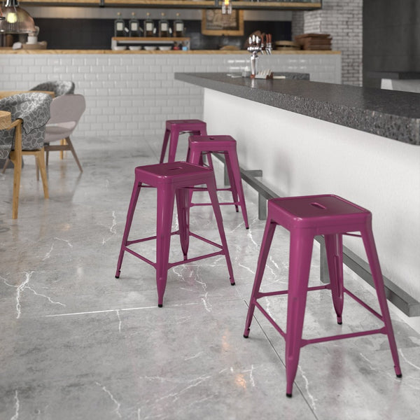 English Elm Kai Commercial Grade 24" Backless Indoor-Outdoor Counter Stool for Modern, Durable Seating Solutions Purple ET-BT3503-24-PUR-GG
