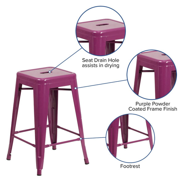English Elm Kai Commercial Grade 24" Backless Indoor-Outdoor Counter Stool for Modern, Durable Seating Solutions Purple ET-BT3503-24-PUR-GG