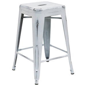English Elm Kai Commercial Grade 24" Backless Metal Counter Stool for Indoor-Outdoor Use, Durable & Stylish Design White ET-BT3503-24-WH-GG
