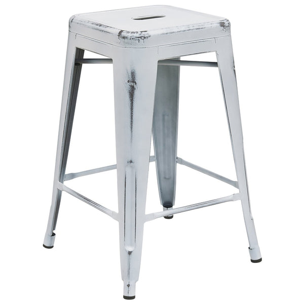 English Elm Kai Commercial Grade 24" Backless Metal Counter Stool for Indoor-Outdoor Use, Durable & Stylish Design White ET-BT3503-24-WH-GG