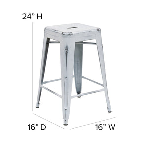 English Elm Kai Commercial Grade 24" Backless Metal Counter Stool for Indoor-Outdoor Use, Durable & Stylish Design White ET-BT3503-24-WH-GG