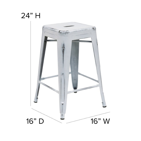 English Elm Kai Commercial Grade 24" Backless Metal Counter Stool for Indoor-Outdoor Use, Durable & Stylish Design White ET-BT3503-24-WH-GG